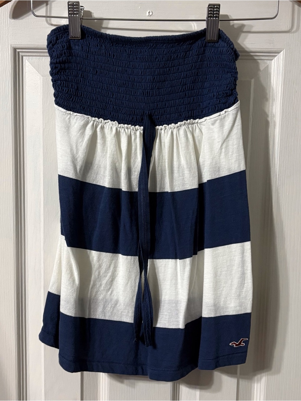 Hollister Navy and White Striped Babydoll Strapless Top